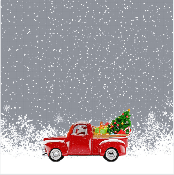 Red Pickup Truck Carrying A Christmas Tree Frame